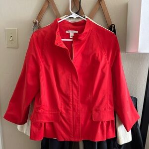 Kenneth Cole Bright Red Collarless Peplum Blazer